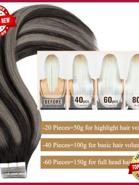 20 Inch Human Hair Tape-In Extensions, 50g 20 Pieces, Seamless